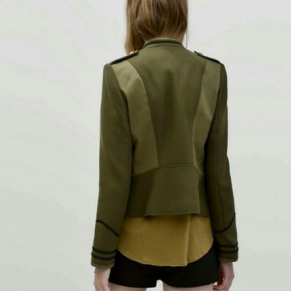 ZARA Green Army Jacket Pea Coat Wool Double Breasted Jacket Military Small - Picture 8 of 16